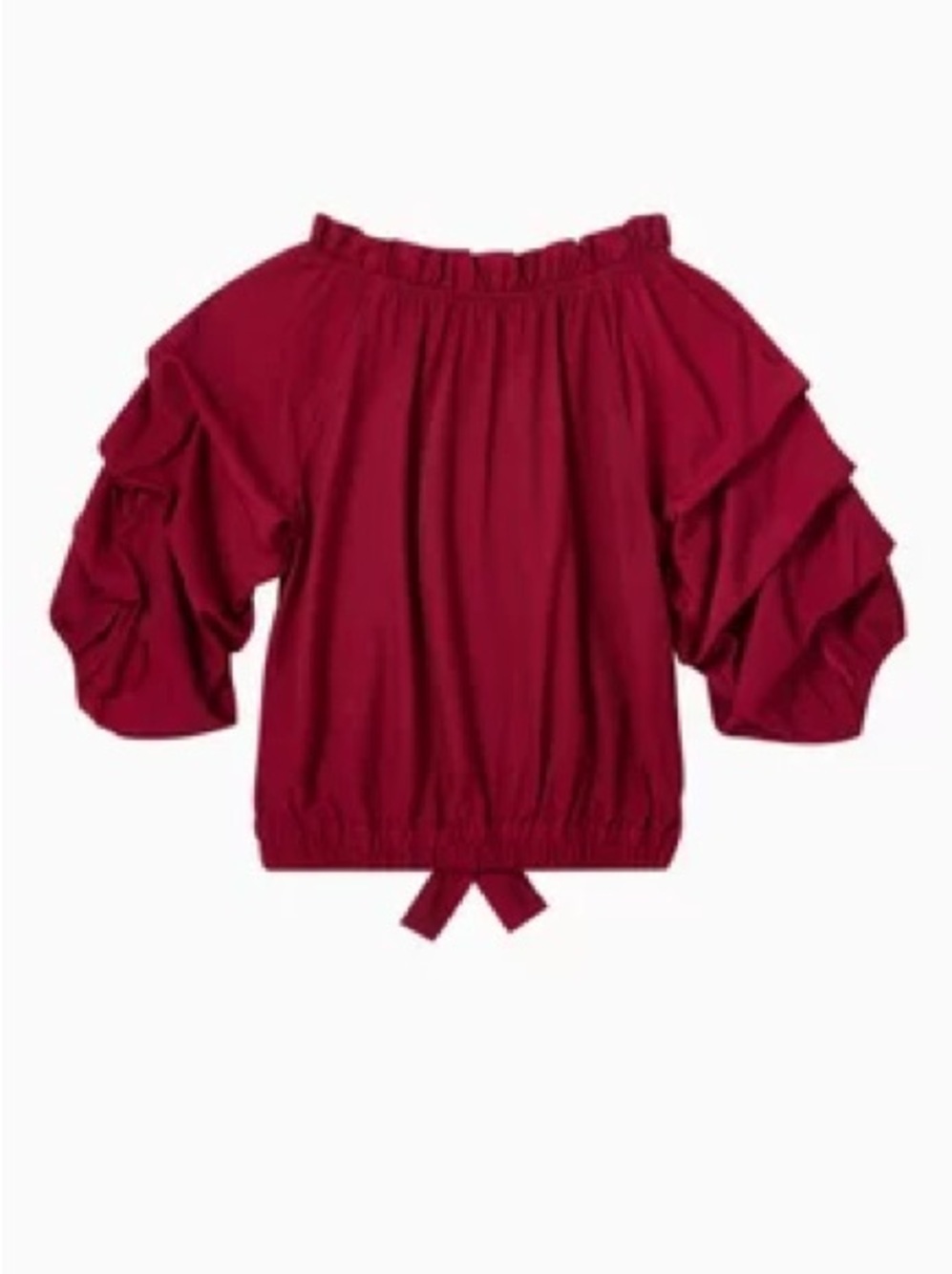 Habitual • NWT Ruffled Sleeve Tie-Front Top in Deep Red/pink - Picture 2 of 5